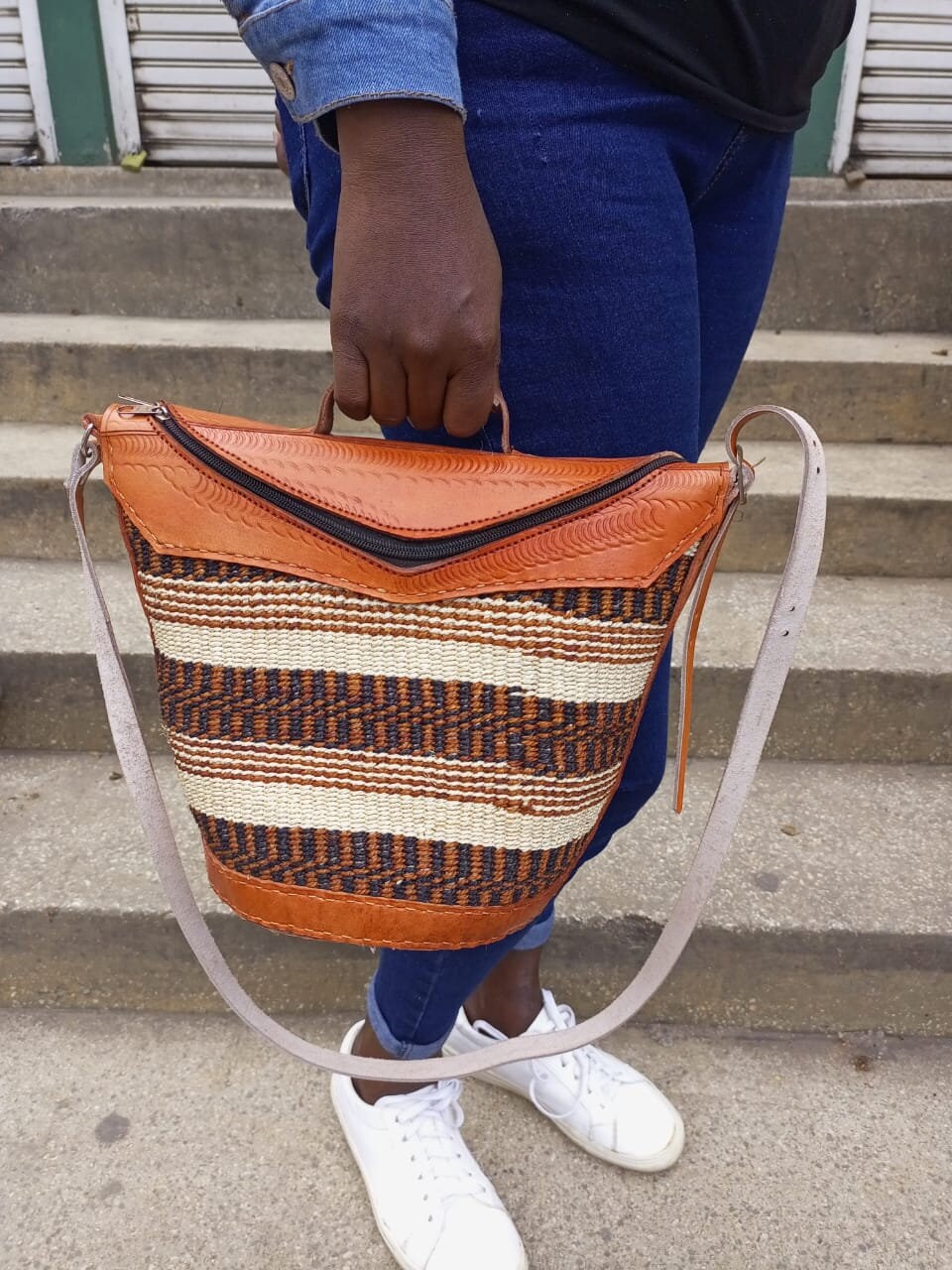 Handmade Woven Sisal Sling Bag - Boho Eco-Friendly Crossbody Bag | Sustainable Natural Fiber Purse | African Artisan Handcrafted Bag