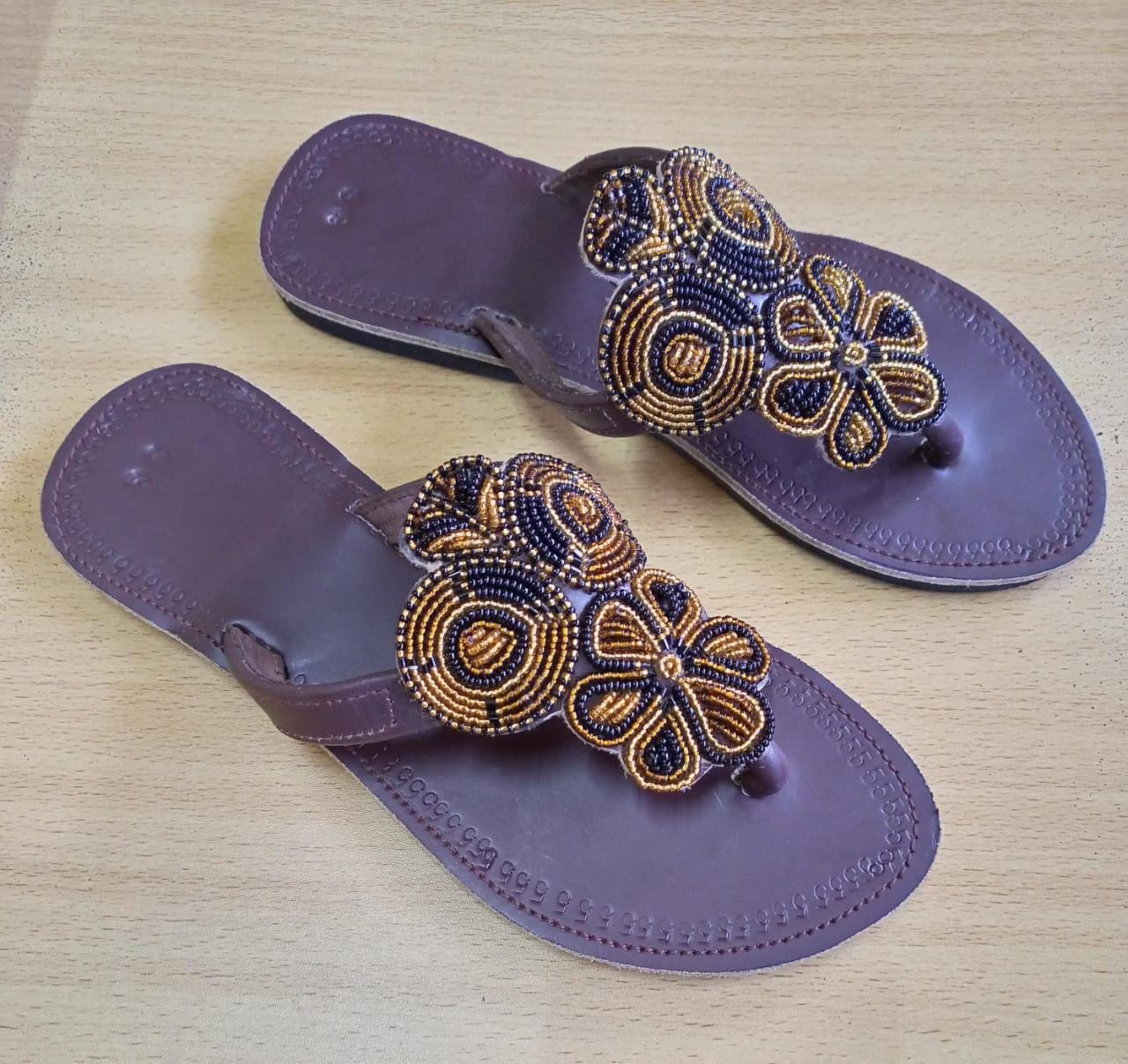Handmade African Beaded Sandals/Authentic Maasai-Style Leather Flip-Flops Women/Boho Beach Sandals/Comfortable Summer Sandal African Gifts