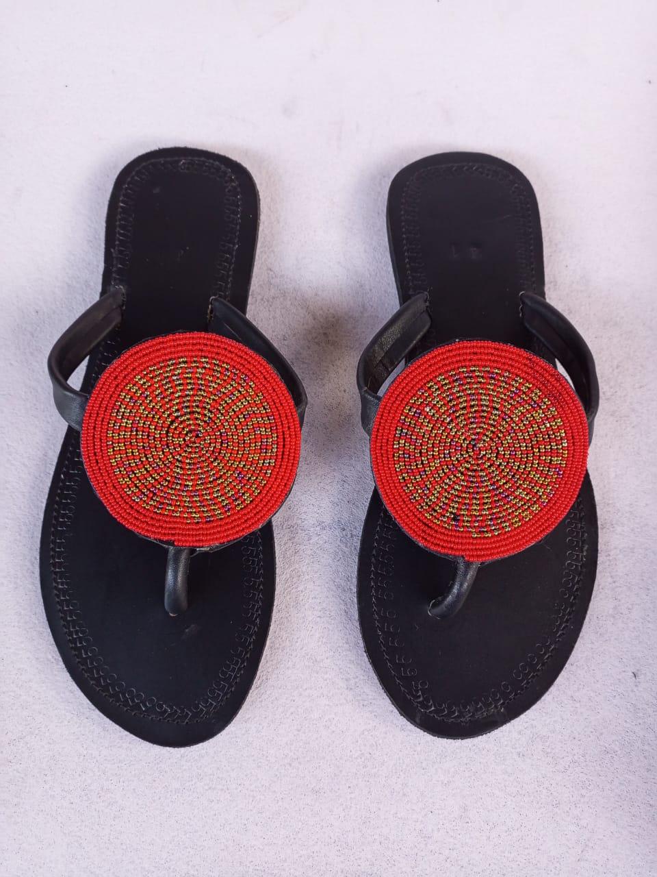 Handmade African Beaded Sandals/Authentic Maasai-Style Leather Flip-Flops Women/Boho Beach Sandals/Comfortable Summer Sandal African Gifts