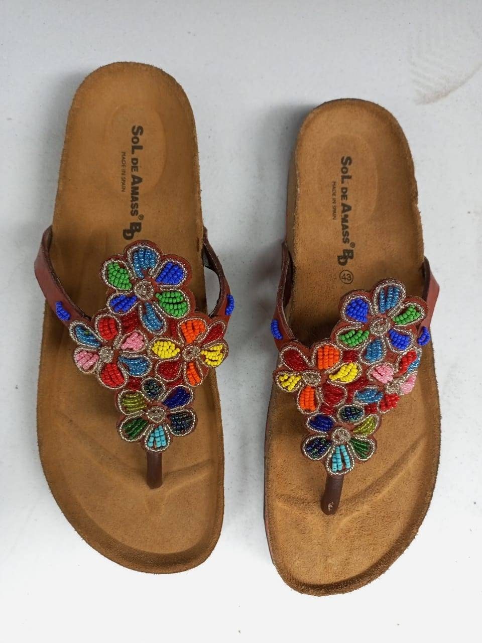 Handmade African Beaded Sandals/Authentic Maasai-Style Leather Flip-Flops Women/Boho Beach Sandals/Comfortable Summer Sandal African Gifts