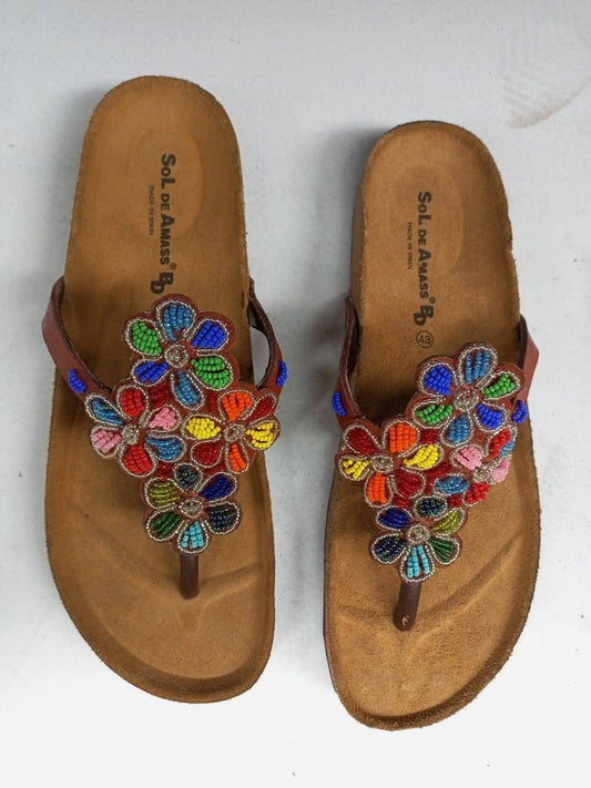 Handmade African Beaded Sandals/Authentic Maasai-Style Leather Flip-Flops Women/Boho Beach Sandals/Comfortable Summer Sandal African Gifts