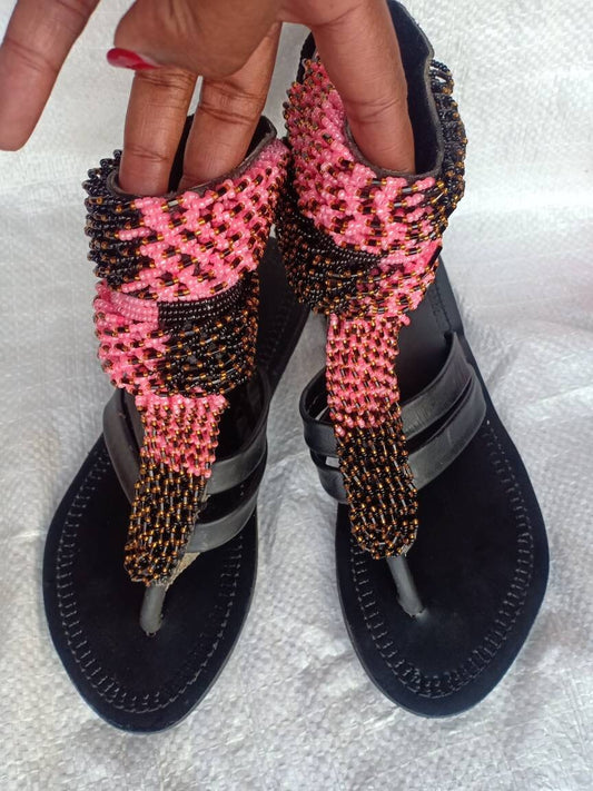 Handmade African Beaded Sandals/Authentic Maasai-Style Leather Flip-Flops Women/Boho Beach Sandals/Comfortable Summer Sandal African Gifts