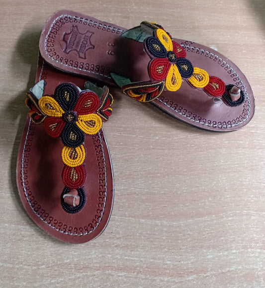 Handmade African Beaded Sandals/Authentic Maasai-Style Leather Flip-Flops Women/Boho Beach Sandals/Comfortable Summer Sandal African Gifts
