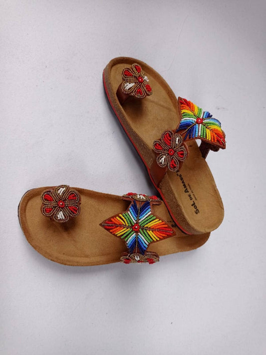 Handmade African Beaded Sandals/Authentic Maasai-Style Leather Flip-Flops Women/Boho Beach Sandals/Comfortable Summer Sandal African Gifts