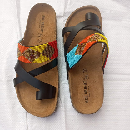 Handmade African Beaded Sandals/Authentic Maasai-Style Leather Flip-Flops Women/Boho Beach Sandals/Comfortable Summer Sandal African Gifts