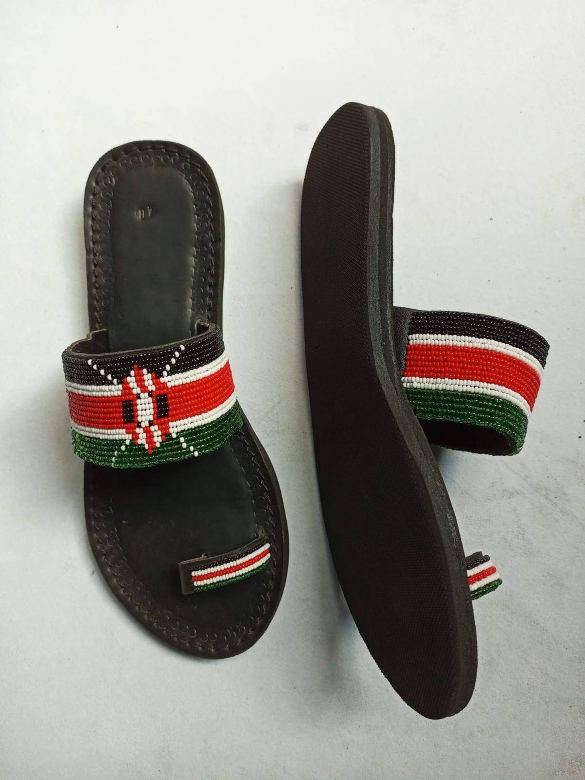 Handmade African Beaded Sandals/Authentic Maasai-Style Leather Flip-Flops Women/Boho Beach Sandals/Comfortable Summer Sandal African Gifts
