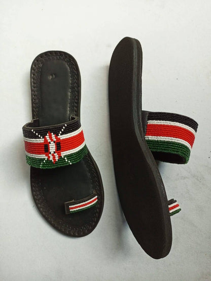 Handmade African Beaded Sandals/Authentic Maasai-Style Leather Flip-Flops Women/Boho Beach Sandals/Comfortable Summer Sandal African Gifts