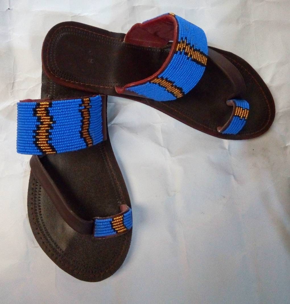 Handmade African Beaded Sandals/Authentic Maasai-Style Leather Flip-Flops Women/Boho Beach Sandals/Comfortable Summer Sandal African Gifts