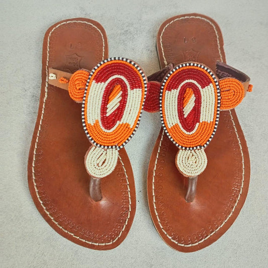 Handmade African Beaded Sandals/Authentic Maasai-Style Leather Flip-Flops Women/Boho Beach Sandals/Comfortable Summer Sandal African Gifts