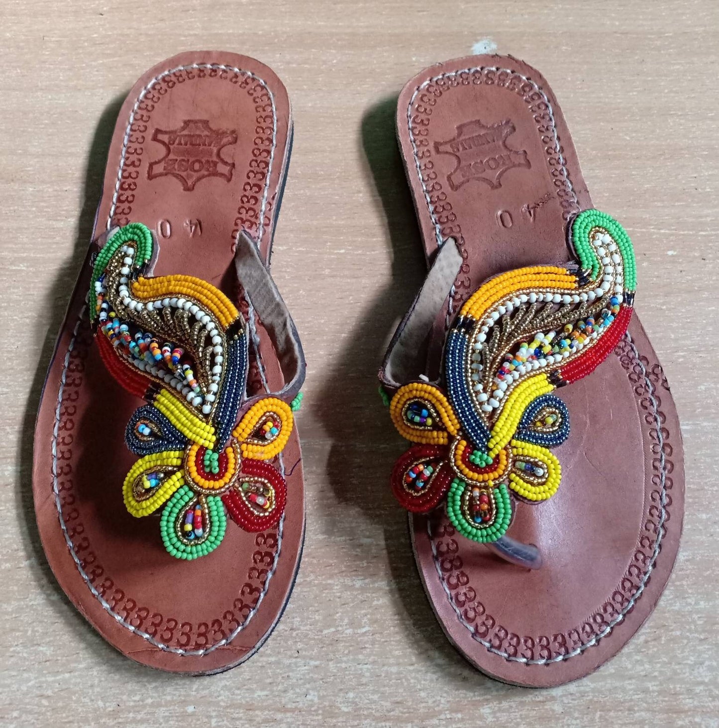 Handmade African Beaded Sandals/Authentic Maasai-Style Leather Flip-Flops Women/Boho Beach Sandals/Comfortable Summer Sandal African Gifts