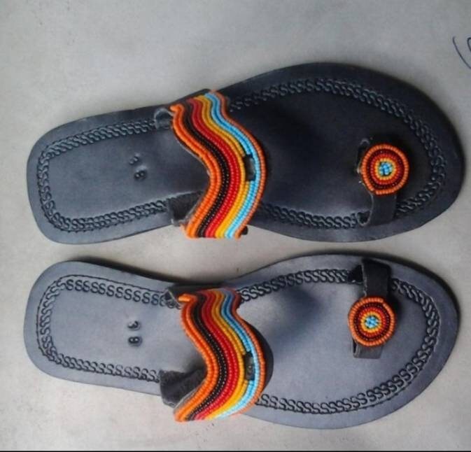 Handmade African Beaded Sandals/Authentic Maasai-Style Leather Flip-Flops Women/Boho Beach Sandals/Comfortable Summer Sandal African Gifts