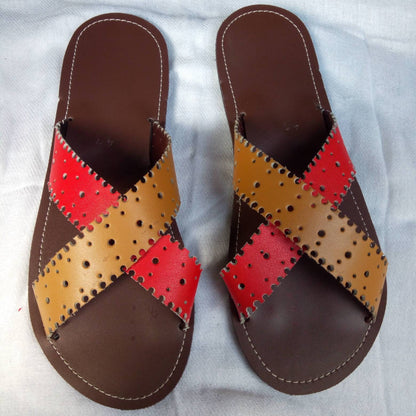Handmade African Men's Sandals/Genuine Leather Beaded Flip-Flops/Comfortable Summer Sandals for Men/African Shoes/Unique Gift for Him