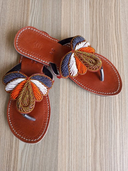 Handmade African Beaded Sandals/Authentic Maasai-Style Leather Flip-Flops Women/Boho Beach Sandals/Comfortable Summer Sandal African Gifts