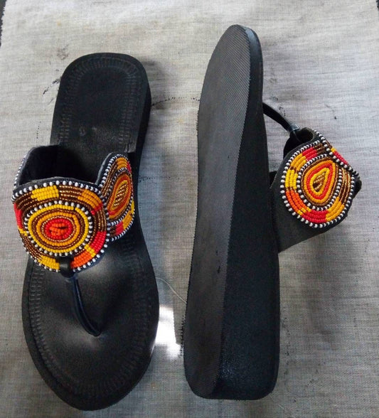 Handmade African Beaded Sandals/Authentic Maasai-Style Leather Flip-Flops Women/Boho Beach Sandals/Comfortable Summer Sandal African Gifts