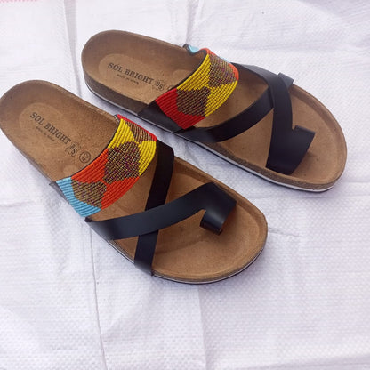 Handmade African Beaded Sandals/Authentic Maasai-Style Leather Flip-Flops Women/Boho Beach Sandals/Comfortable Summer Sandal African Gifts