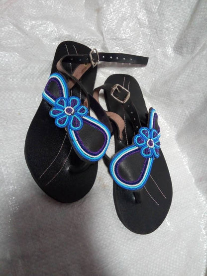 Handmade African Beaded Sandals/Authentic Maasai-Style Leather Flip-Flops Women/Boho Beach Sandals/Comfortable Summer Sandal African Gifts