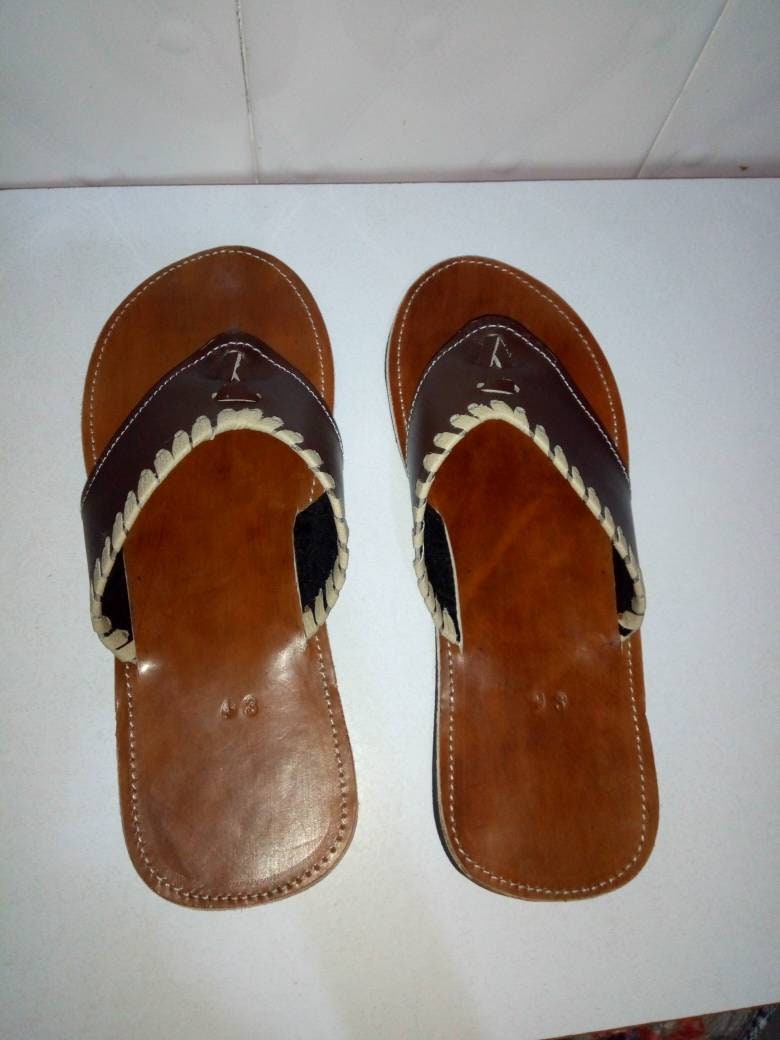 Handmade African Men's Sandals/Genuine Leather Beaded Flip-Flops/Comfortable Summer Sandals for Men/African Shoes/Unique Gift for Him