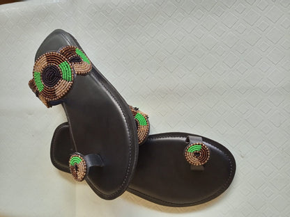 Handmade African Beaded Sandals/Authentic Maasai-Style Leather Flip-Flops Women/Boho Beach Sandals/Comfortable Summer Sandal African Gifts