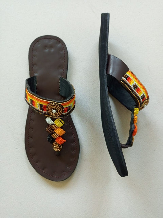 Handmade African Beaded Sandals/Authentic Maasai-Style Leather Flip-Flops Women/Boho Beach Sandals/Comfortable Summer Sandal African Gifts