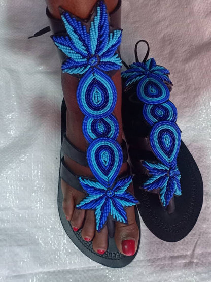 Gladiator Beaded Sandals/Authentic Maasai-Style Leather Flip-Flops Women/Boho Beach Sandals/Comfortable Summer Sandal African Gifts