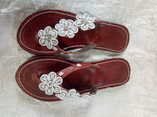 Handmade African Beaded Sandals/Authentic Maasai-Style Leather Flip-Flops Women/Boho Beach Sandals/Comfortable Summer Sandal African Gifts