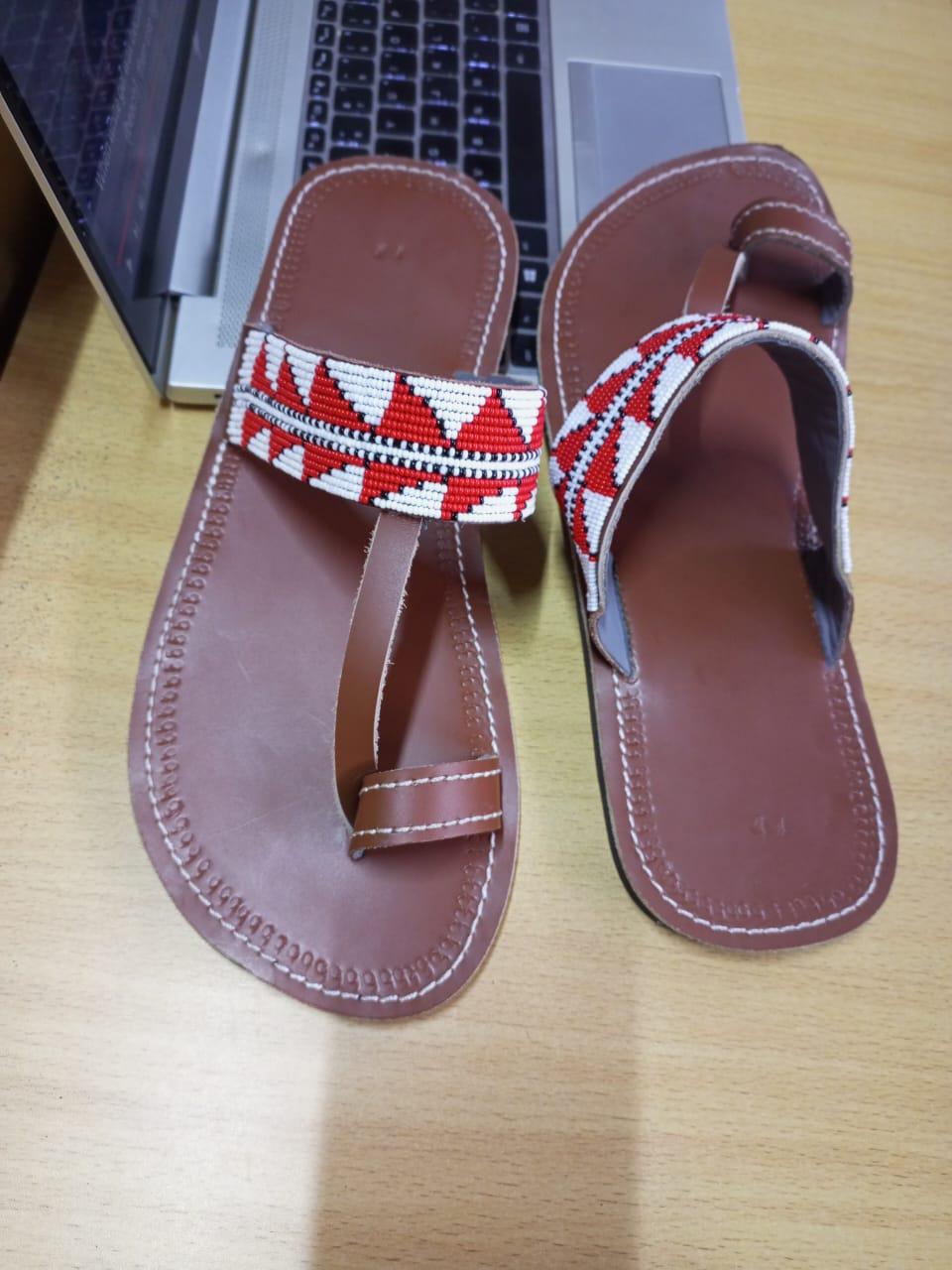 Handmade African Men's Sandals/Genuine Leather Beaded Flip-Flops/Comfortable Summer Sandals for Men/African Shoes/Unique Gift for Him