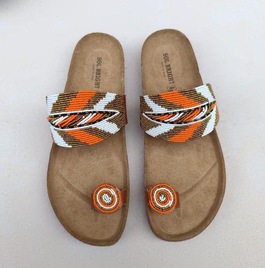 Handmade African Beaded Sandals/Authentic Maasai-Style Leather Flip-Flops Women/Boho Beach Sandals/Comfortable Summer Sandal African Gifts