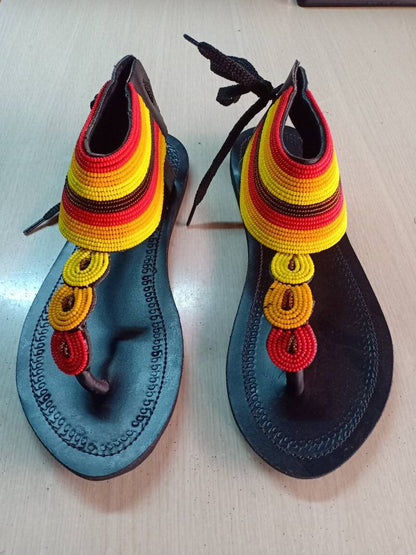 Handmade African Beaded Sandals/Authentic Maasai-Style Leather Flip-Flops Women/Boho Beach Sandals/Comfortable Summer Sandal African Gifts