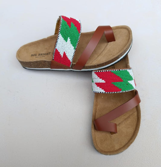 Handmade African Beaded Sandals/Authentic Maasai-Style Leather Flip-Flops Women/Boho Beach Sandals/Comfortable Summer Sandal African Gifts