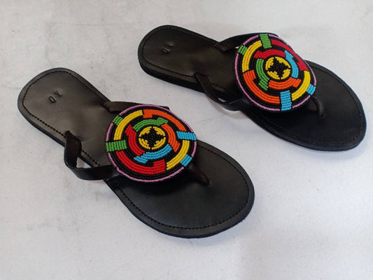 Handmade African Beaded Sandals/Authentic Maasai-Style Leather Flip-Flops Women/Boho Beach Sandals/Comfortable Summer Sandal African Gifts