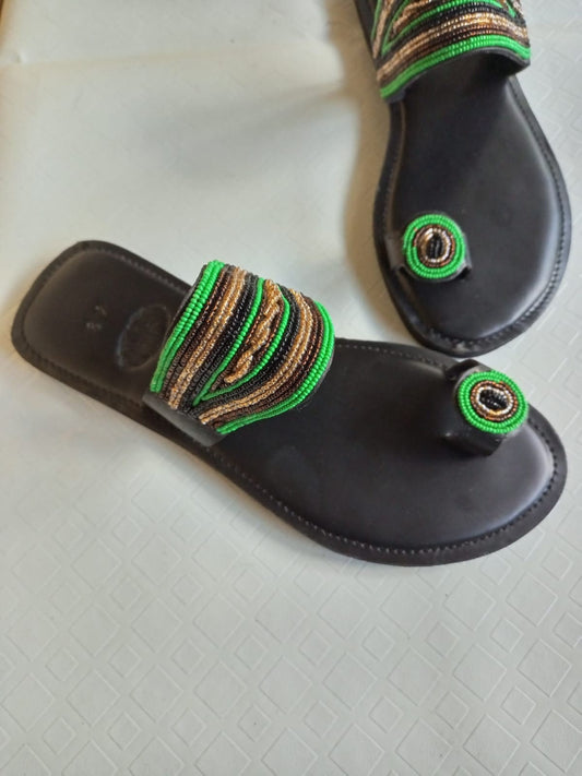 Handmade African Beaded Sandals/Authentic Maasai-Style Leather Flip-Flops Women/Boho Beach Sandals/Comfortable Summer Sandal African Gifts