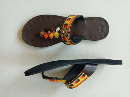 Handmade African Beaded Sandals/Authentic Maasai-Style Leather Flip-Flops Women/Boho Beach Sandals/Comfortable Summer Sandal African Gifts