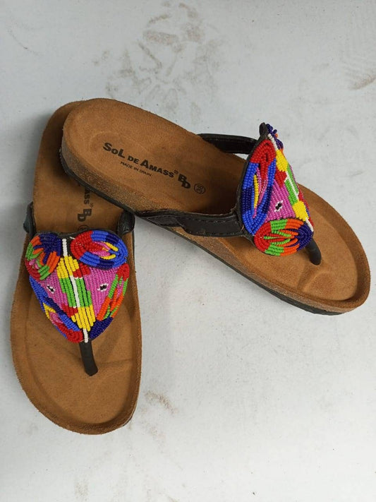 Handmade African Beaded Sandals/Authentic Maasai-Style Leather Flip-Flops Women/Boho Beach Sandals/Comfortable Summer Sandal African Gifts
