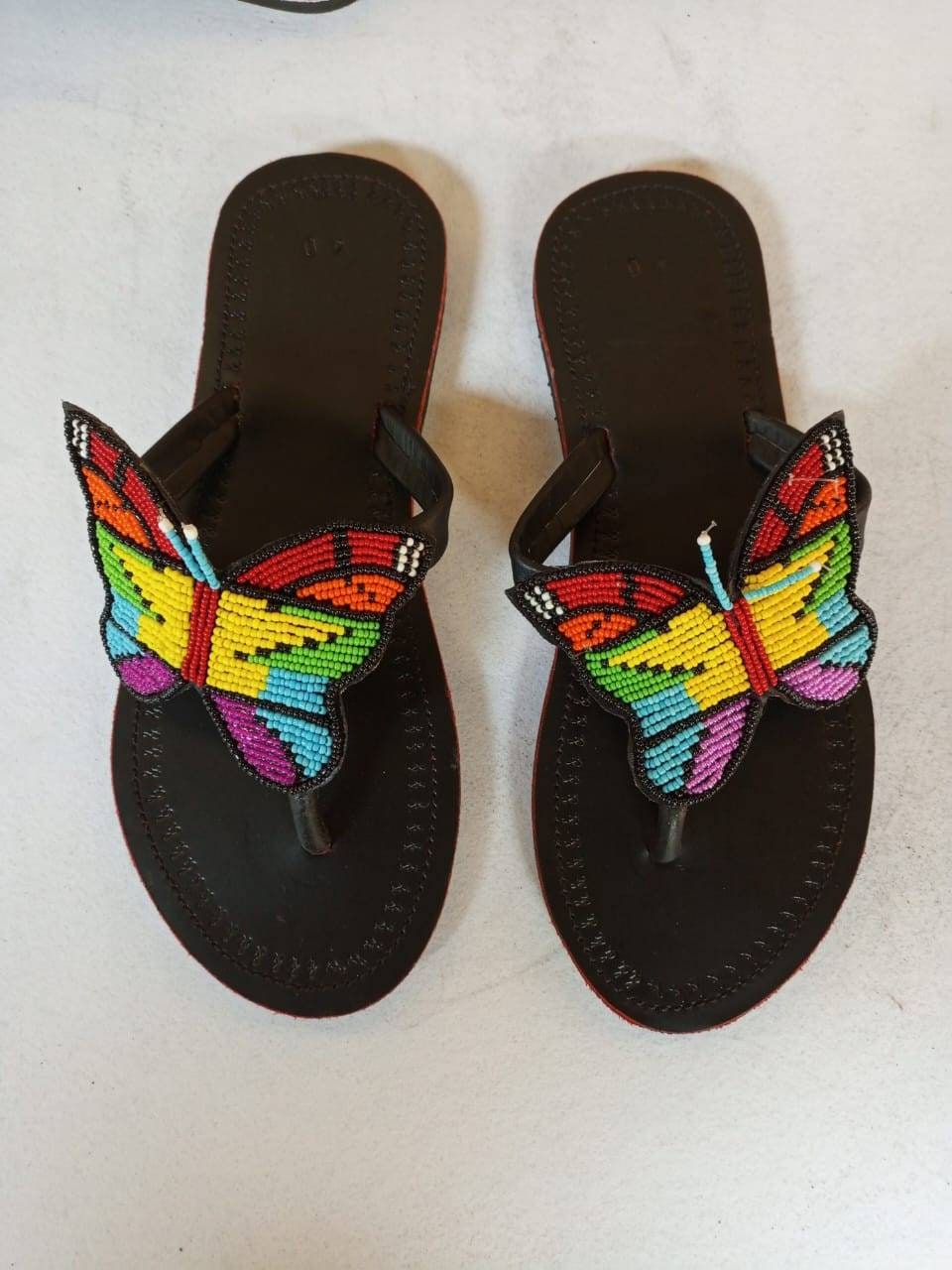 Handmade African Beaded Sandals/Authentic Maasai-Style Leather Flip-Flops Women/Boho Beach Sandals/Comfortable Summer Sandal African Gifts