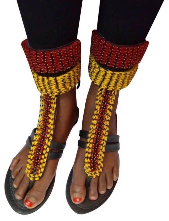 Handmade African Beaded Sandals/Authentic Maasai-Style Leather Flip-Flops Women/Boho Beach Sandals/Comfortable Summer Sandal African Gifts