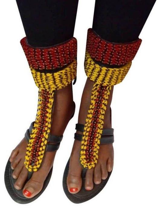 Handmade African Beaded Sandals/Authentic Maasai-Style Leather Flip-Flops Women/Boho Beach Sandals/Comfortable Summer Sandal African Gifts