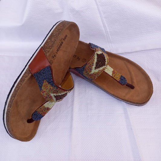 Handmade African Beaded Sandals/Authentic Maasai-Style Leather Flip-Flops Women/Boho Beach Sandals/Comfortable Summer Sandal African Gifts