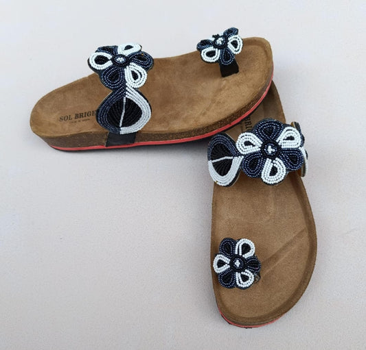 Handmade African Beaded Sandals/Authentic Maasai-Style Leather Flip-Flops Women/Boho Beach Sandals/Comfortable Summer Sandal African Gifts