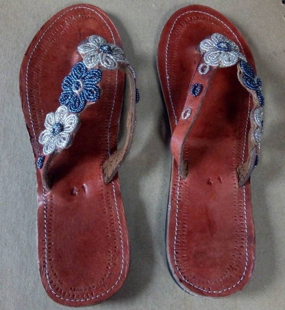 Handmade African Beaded Sandals/Authentic Maasai-Style Leather Flip-Flops Women/Boho Beach Sandals/Comfortable Summer Sandal African Gifts