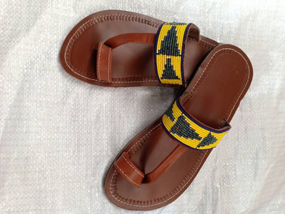 Handmade African Beaded Sandals/Authentic Maasai-Style Leather Flip-Flops Women/Boho Beach Sandals/Comfortable Summer Sandal African Gifts