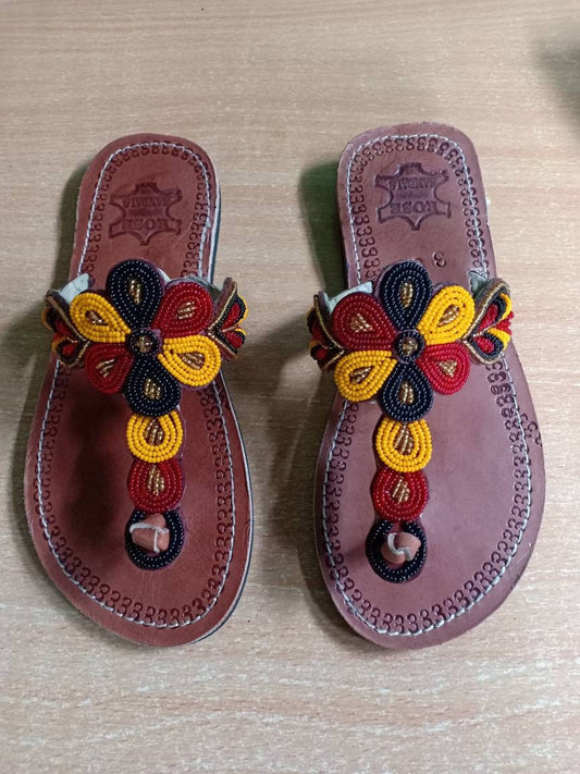 Handmade African Beaded Sandals/Authentic Maasai-Style Leather Flip-Flops Women/Boho Beach Sandals/Comfortable Summer Sandal African Gifts