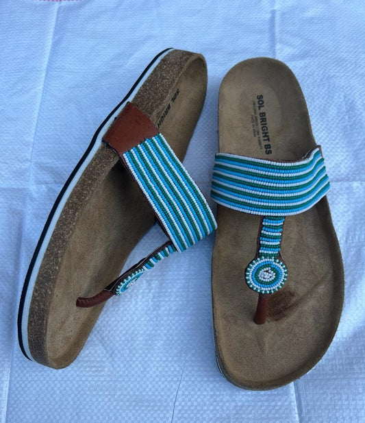Handmade African Beaded Sandals/Authentic Maasai-Style Leather Flip-Flops Women/Boho Beach Sandals/Comfortable Summer Sandal African Gifts
