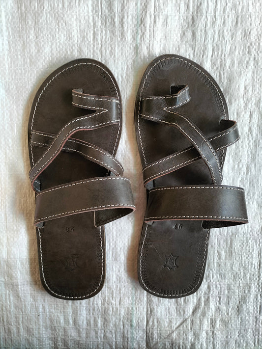 Handmade African Men's Sandals/Genuine Leather Beaded Flip-Flops/Comfortable Summer Sandals for Men/African Shoes/Unique Gift for Him