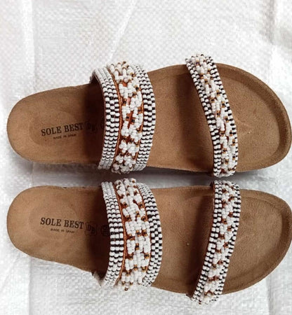 Handmade African Beaded Sandals/Authentic Maasai-Style Leather Flip-Flops Women/Boho Beach Sandals/Comfortable Summer Sandal African Gifts