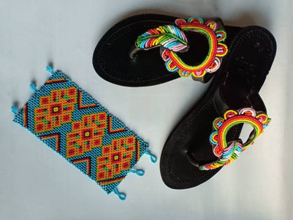 Handmade African Beaded Sandals/Authentic Maasai-Style Leather Flip-Flops Women/Boho Beach Sandals/Comfortable Summer Sandal African Gifts