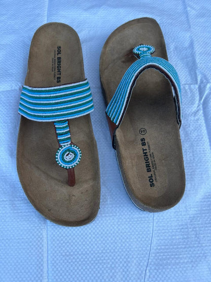 Handmade African Beaded Sandals/Authentic Maasai-Style Leather Flip-Flops Women/Boho Beach Sandals/Comfortable Summer Sandal African Gifts