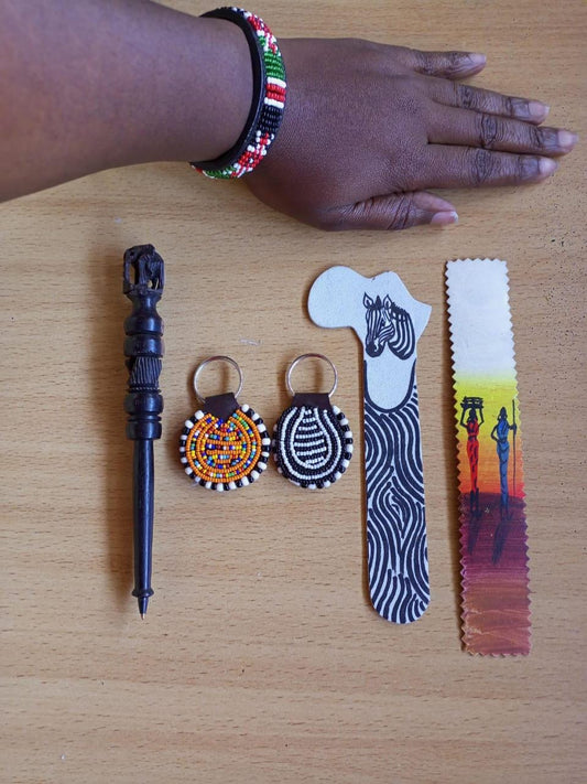 Handcrafted Gift Set: Bookmark, Ebony Pen, Beaded Keyholder  Adjustable Bracelet - Unique Thoughtful Gift for All Occasions