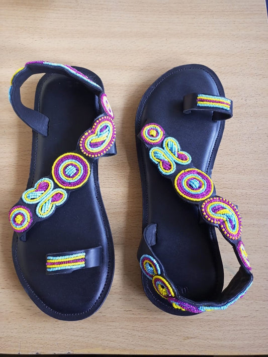 Handmade African Beaded Sandals/Authentic Maasai-Style Leather Flip-Flops Women/Boho Beach Sandals/Comfortable Summer Sandal African Gifts