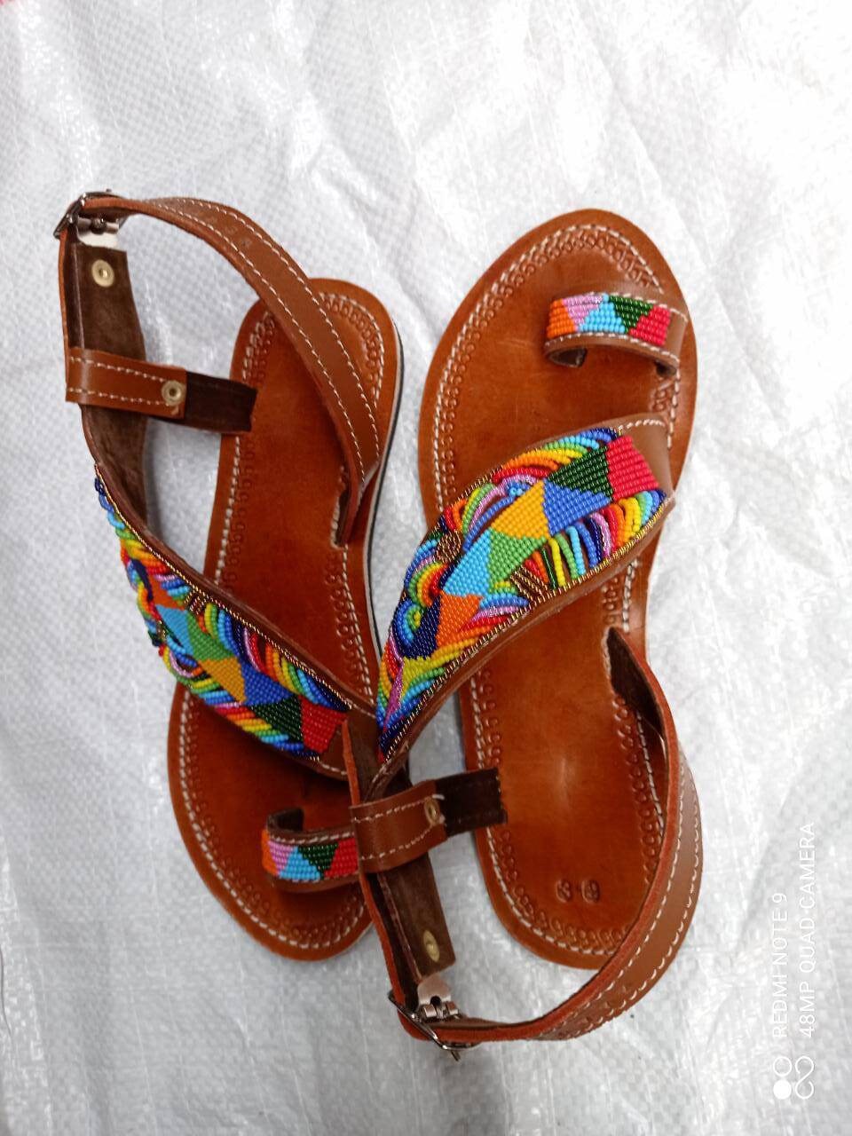 Handmade African Beaded Sandals/Authentic Maasai-Style Leather Flip-Flops Women/Boho Beach Sandals/Comfortable Summer Sandal African Gifts