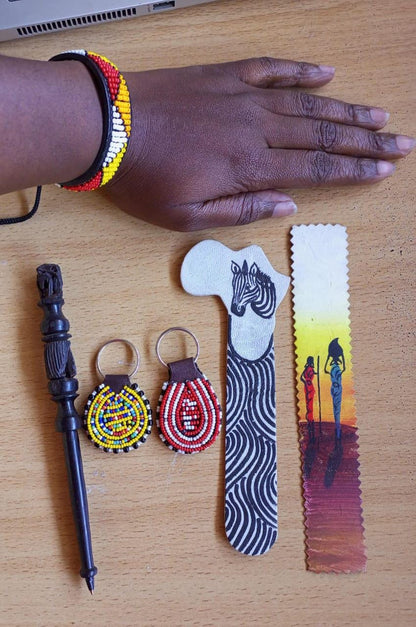 Handcrafted Gift Set: Bookmark, Ebony Pen, Beaded Keyholder  Adjustable Bracelet - Unique Thoughtful Gift for All Occasions